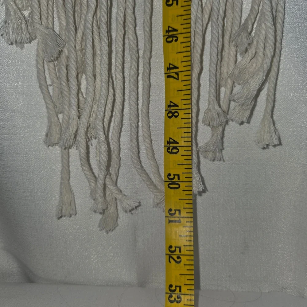Boho Macrame Wall Hanging Shelf 2 Tier Wood Floating Plant Hanger Cream Cotton